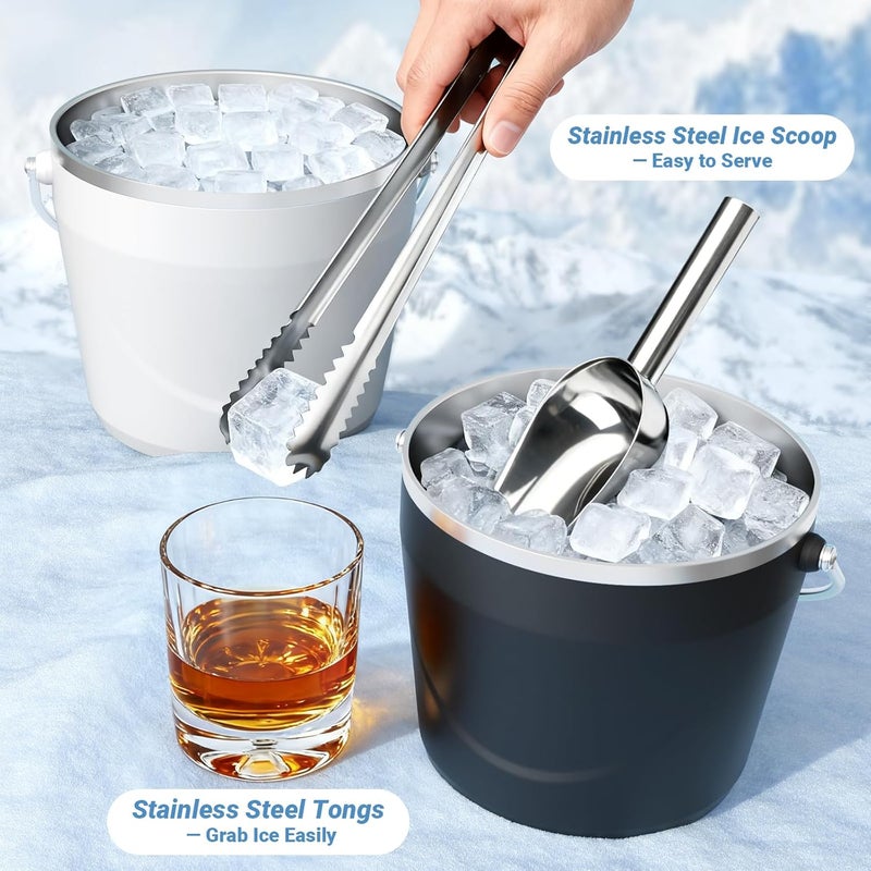Luxfuel 7.5L Beverage & Ice Bucket with Lid, Stainless Steel, Includes Scoop & Tongs, Holds 6 Beer Bottles or 3 Wine Bottles, Keeps Drinks Cold for Hours, Easy Carry Handle for Parties & Outdoor - Image 4